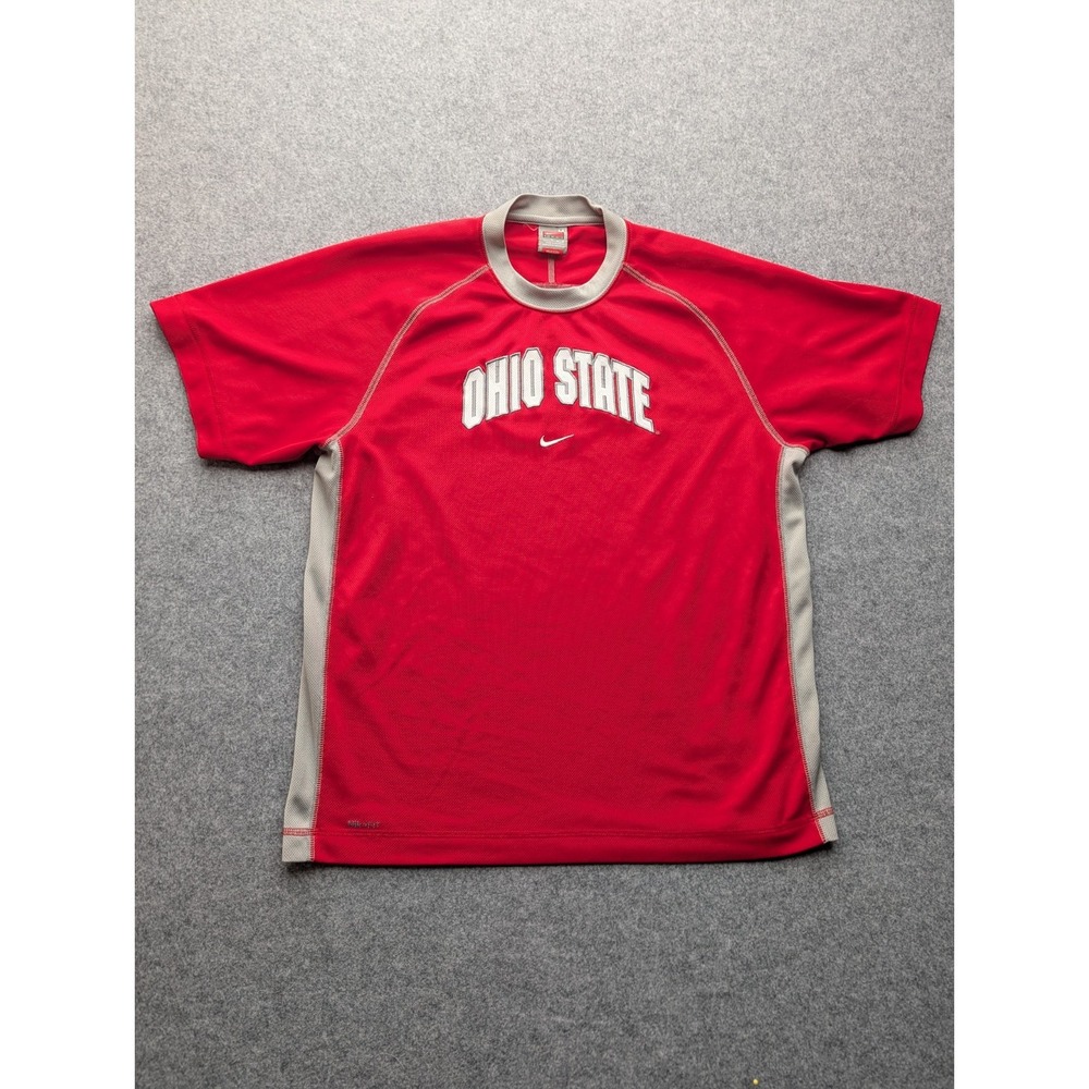 Nike Fit Dry Ohio State Shirt Medium Red Gray Pullover Short Sleeve